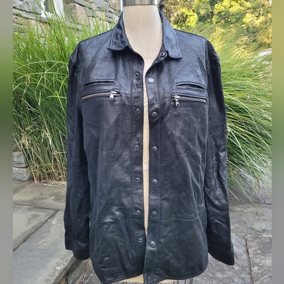 John Varvatos leather jacket zipper  pocket - Picture 1 of 16